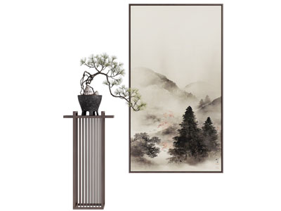 新中式水墨山水装饰挂画3d模型 新中式水墨山水装饰挂画