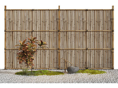 新中式竹编隔断 石子景观园艺小品