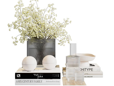 现代花瓶花卉 书本摆件组合