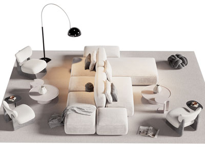 现代双向布艺多人沙发 休闲椅子和茶几组合