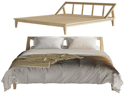 现代实木双人床