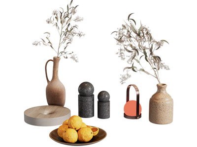 现代花瓶花卉 果盘摆件组合