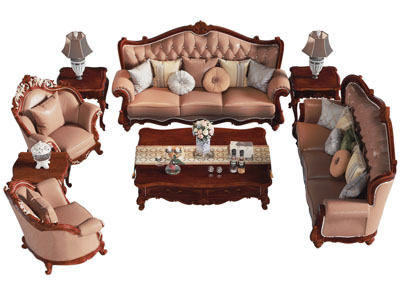 欧式雕花多人 单人沙发和茶几组合