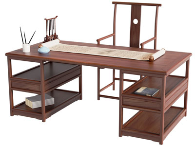 新中式书桌椅组合3d模型 新中式书桌椅组合