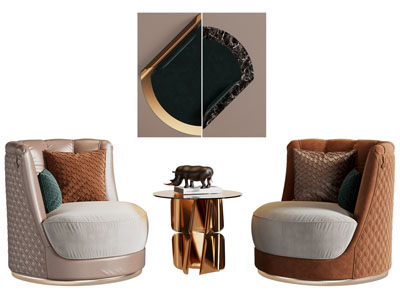 现代轻奢单人沙发 边几