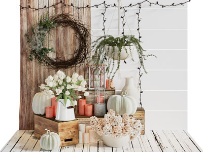 北欧实木箱 花卉 烛台 吊篮绿植摆件组合