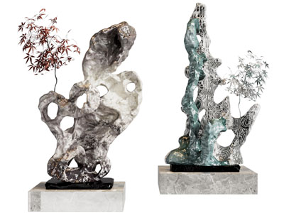 新中式假山摆件组合