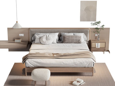 北欧实木双人床 床头柜