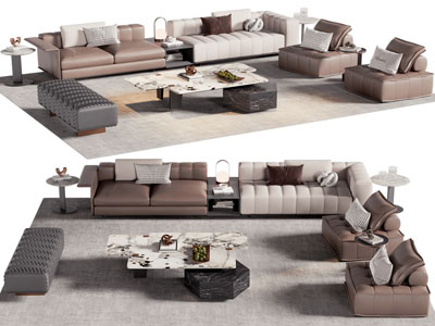 现代多人 单人沙发 茶几组合