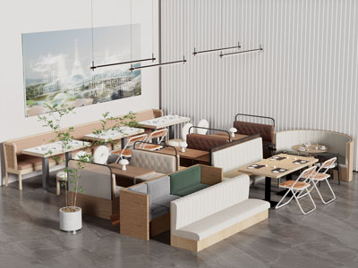 现代饭店卡座餐桌椅组合