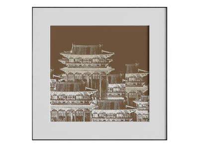 新中式建筑图案装饰挂画3d模型 新中式建筑图案装饰挂画