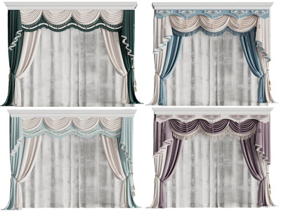 欧式带窗帘盒的窗帘窗纱3d模型 欧式带窗帘盒的窗帘窗纱