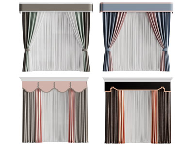 新中式带窗帘盒的窗帘窗纱3d模型 新中式带窗帘盒的窗帘窗纱