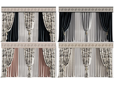 欧式花纹布艺窗帘窗纱3d模型 欧式花纹布艺窗帘窗纱