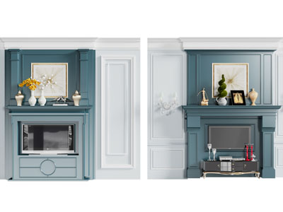 美式壁炉火炉背景墙3d模型 美式壁炉火炉背景墙