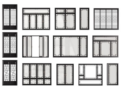 新中式平开窗户 镂花窗