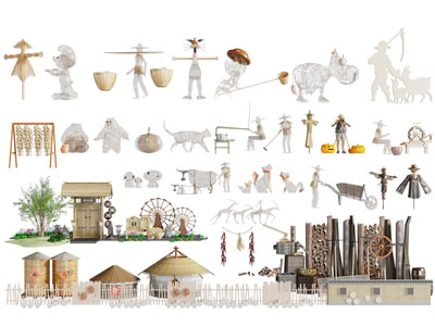 现代中国农村美陈 剪影 墙贴