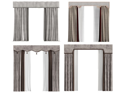 新中式带窗帘盒的窗帘窗纱3d模型 新中式带窗帘盒的窗帘窗纱