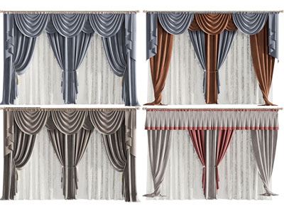 欧式窗帘窗纱3d模型 欧式窗帘窗纱