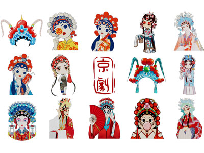 中式戏剧角色剪影 墙贴 剪纸