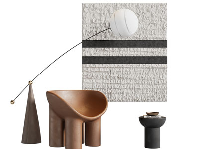 侘寂风休闲椅子 落地灯 装饰挂画