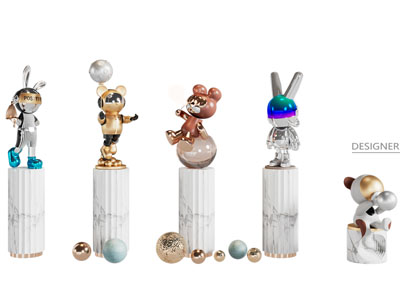 现代兔子 小熊雕塑雕刻摆件组合