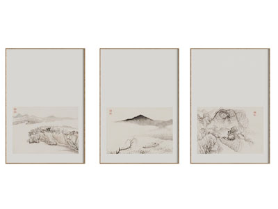 新中式山脉装饰挂画3d模型 新中式山脉装饰挂画