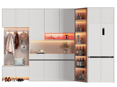 现代玄关嵌入冰箱的鞋柜