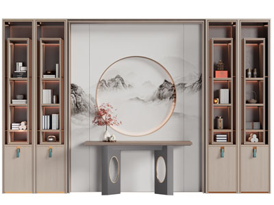 新中式背景墙3d模型 新中式背景墙