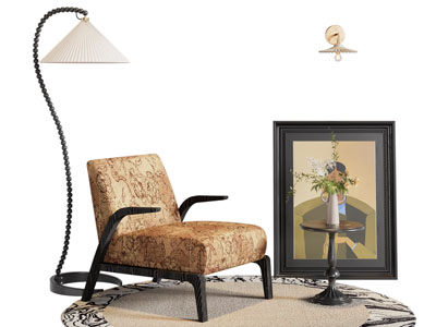 法式单人沙发 边几 地画