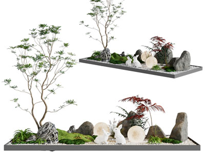 新中式花坛石头 月球灯 树木景观园艺小品