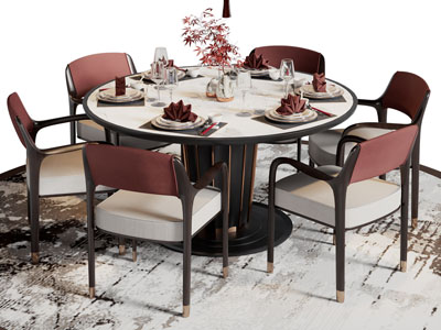 新中式圆形餐桌椅组合