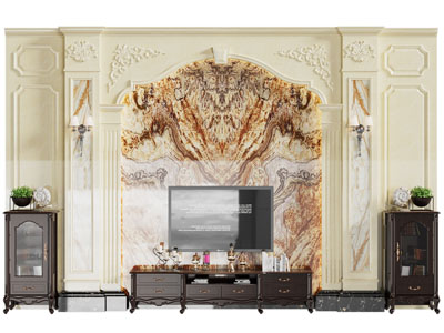 欧式电视背景墙 电视柜 边柜