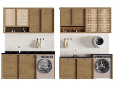 侘寂风阳台洗衣机收纳柜