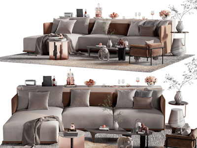 现代布艺转角多人沙发 休闲椅子和茶几组合