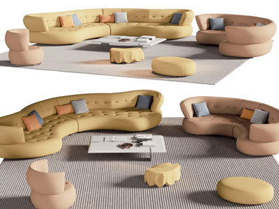 现代多巴胺多人沙发和茶几组合