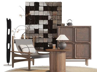 侘寂风中古风玄关柜 边柜 休闲椅子