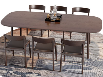 现代实木椭圆形餐桌椅组合