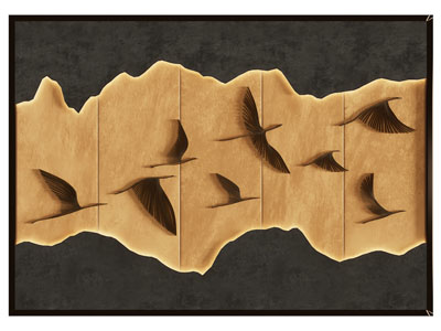 新中式背景墙3d模型 新中式背景墙