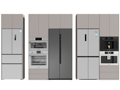 现代嵌入柜体的冰箱 烤箱 咖啡机3d模型 现代嵌入柜体的冰箱 烤箱 咖啡机