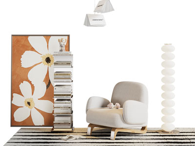 现代单人沙发 落地灯 地画