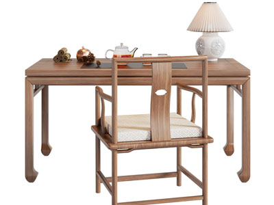 新中式实木书桌椅组合3d模型 新中式实木书桌椅组合