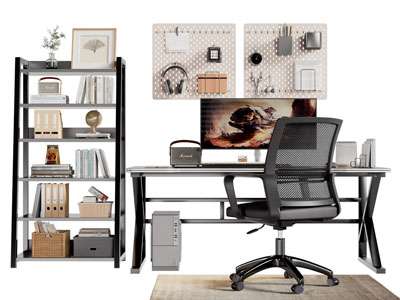 现代电脑 书桌椅组合 书柜