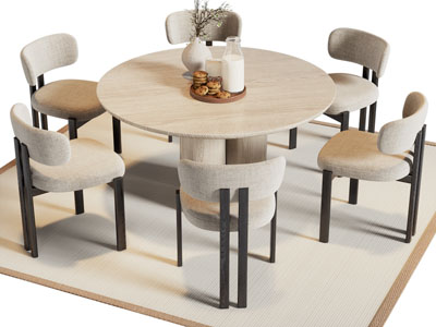 侘寂风圆形餐桌椅组合
