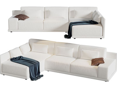 现代白色转角多人沙发