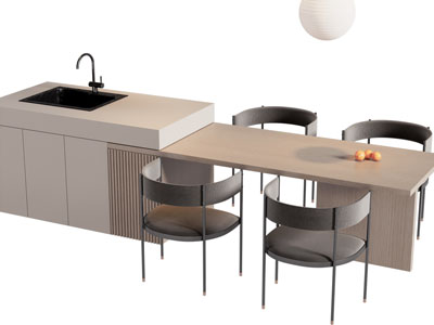 现代水吧台餐桌椅组合