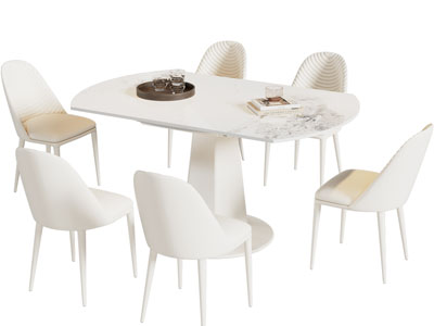 现代白色椭圆形餐桌椅组合