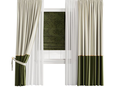 现代布艺撞色窗帘窗纱 罗马窗帘3d模型 现代布艺撞色窗帘窗纱 罗马窗帘