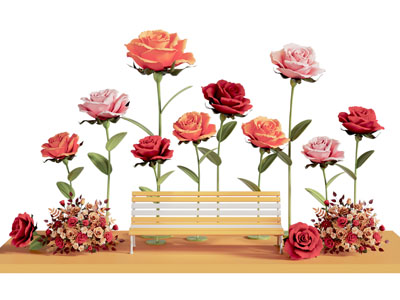 现代玫瑰花 公共椅子摆件组合 美陈