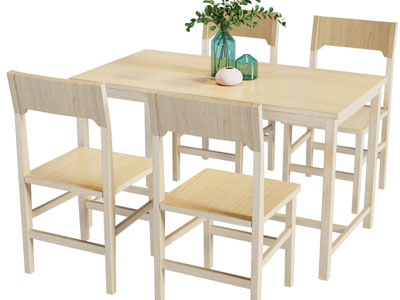 现代长方形实木餐桌椅组合